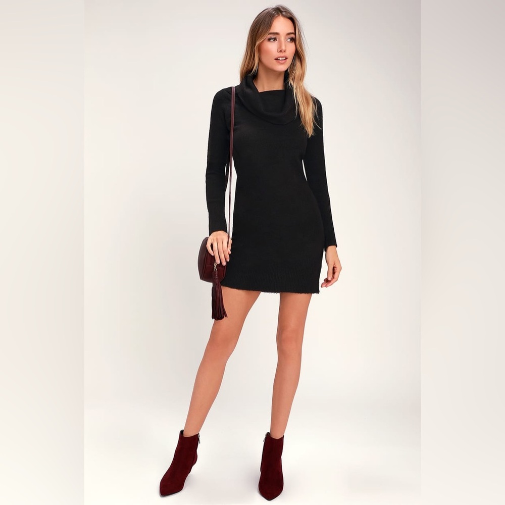 Lulu's ❣️ Black Cowl Neck Sheath Dress Long Sleeve